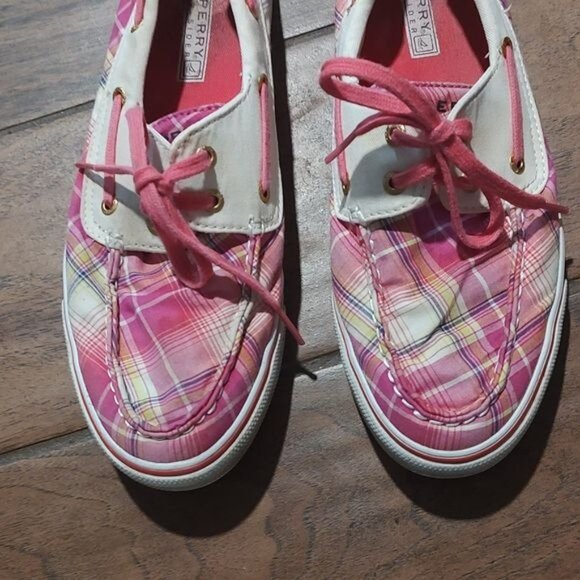 Sperry 9 pink plaid loafers slip on - Picture 2 of 5